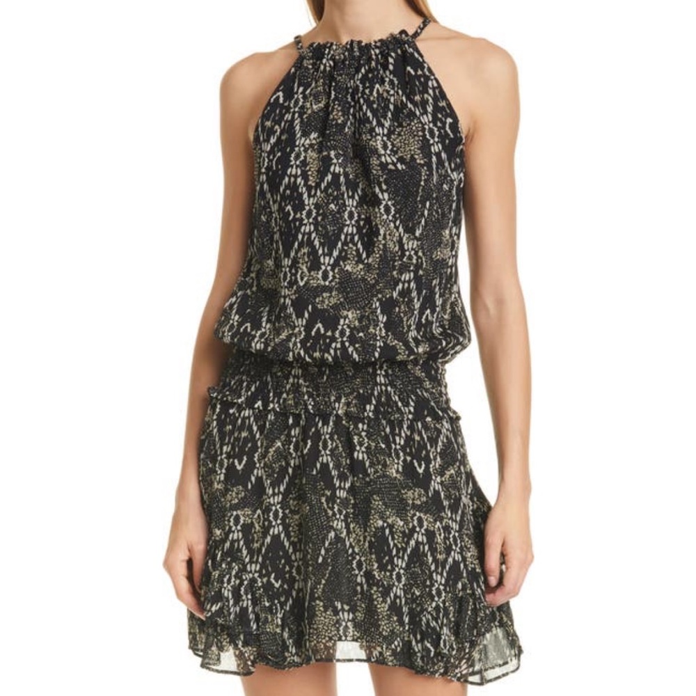 Rams Brook printed jewel snake print halter neck minidress